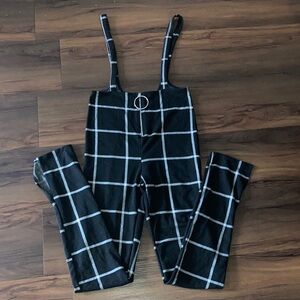Fashion Nova Black and White Grid Jumpsuit